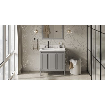 JEFFREY ALEXANDER 36In. Grey Percival Vanity, Left Offset, Calacatta Vienna Quartz Vanity Top, Undrmnt Rctngl Bowl VKITPER36GRCQR